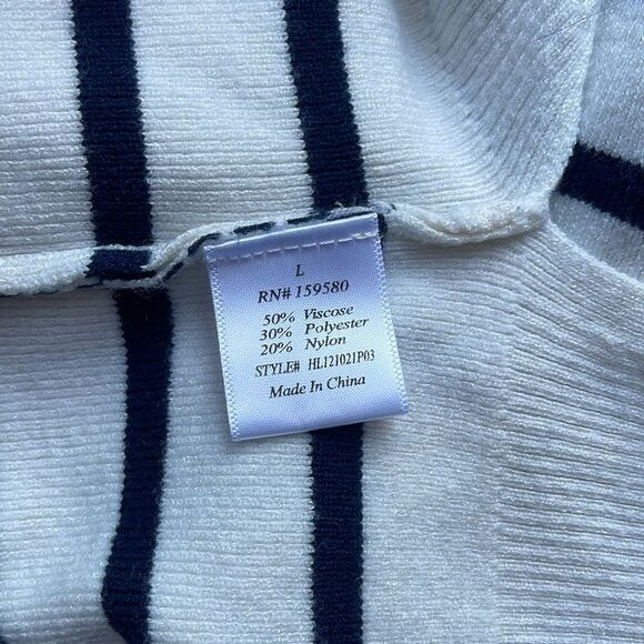 Pink Lily Large Long Sleeve Ivory/Navy Striped Quarter Zip Pullover Super Soft - Picture 5 of 5